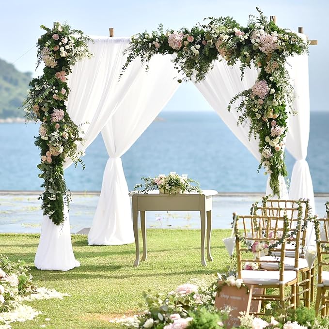 VOK White Wedding Arch Draping Fabric Chiffon Fabric, 29in x 18Ft Sheer Chiffon - Image 2