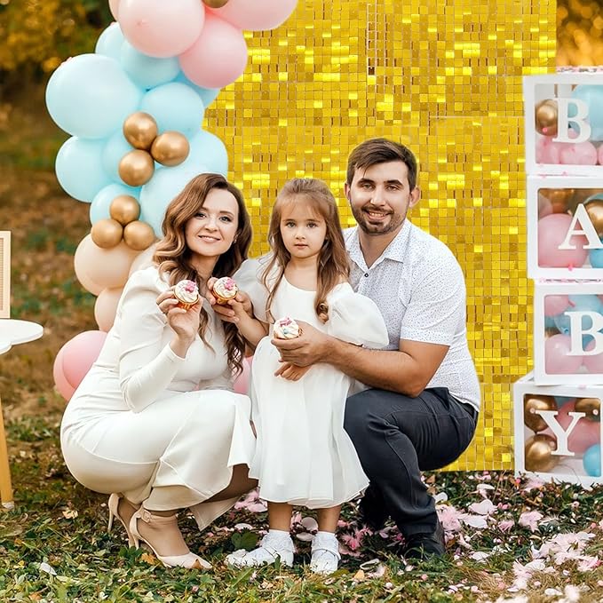 24PCS Gold Shimmer Wall Backdrop, Square Sequin Backdrops Panel, Glitter Wall - Image 3