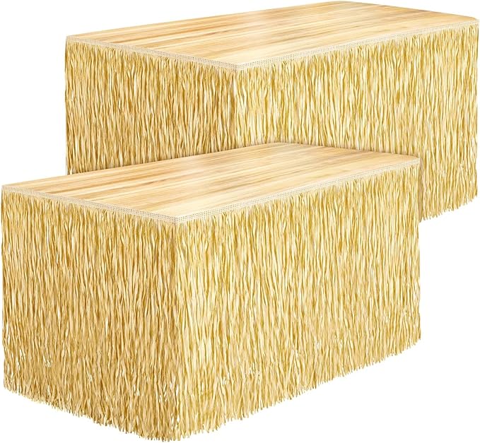 Fovths 2 Packs Luau Grass Table Skirt Fringe Straw Grass Skirt 108 x 30 Inch by Fovths