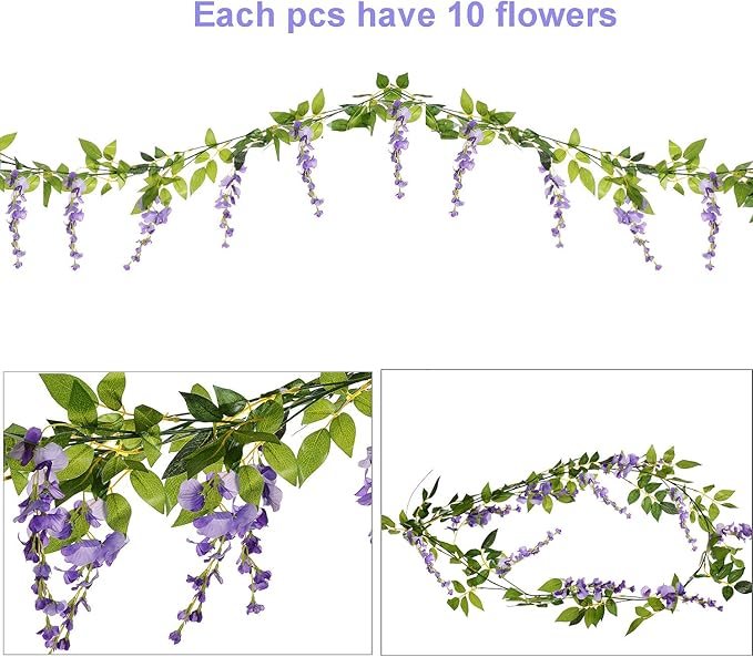 DearHouse 4Pcs 6.6Ft/Piece Artificial Flowers Silk Wisteria Garland Artificial - Image 7