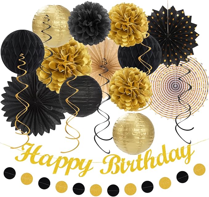 Black Gold Women-Men Birthday Party-decorations by Huglony