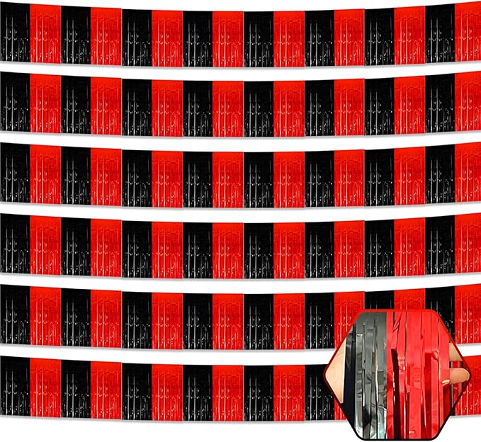 6 Pack 10 Feet Black Red Foil Fringe Garland Metallic Tinsel Streamers Banner by Ferwzsr