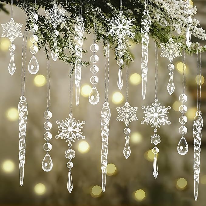 30pcs Christmas Ornaments Set for Tree- Hanging Acrylic Crystal Snowflake by GeegoodsLLC