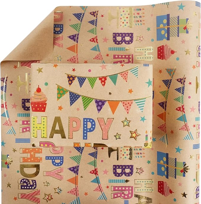 Aimyoo Colorful Birthday Wrapping Paper Roll - Image 2
