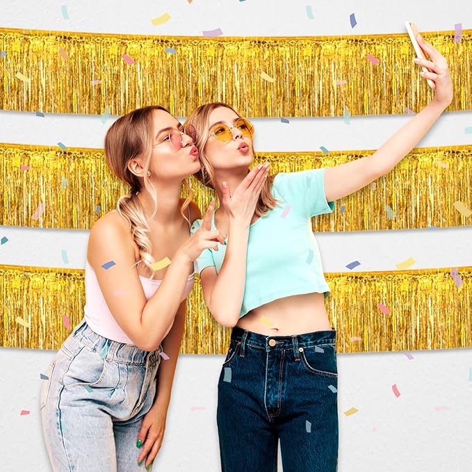 4 Pack 10 Feet Gold Foil Fringe Garland Metallic Tinsel Streamers Banner Wall - Image 4