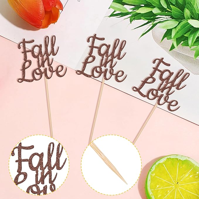 24 PCS Fall in Love Cupcake Toppers Glitter Fall Theme Party Cupcake Picks - Image 3