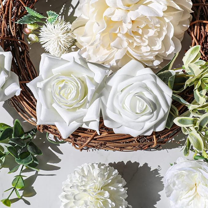 AmyHomie White Artificial Flowers Combo Silk Mix Peony Rose Hydrangea Daisy - Image 7