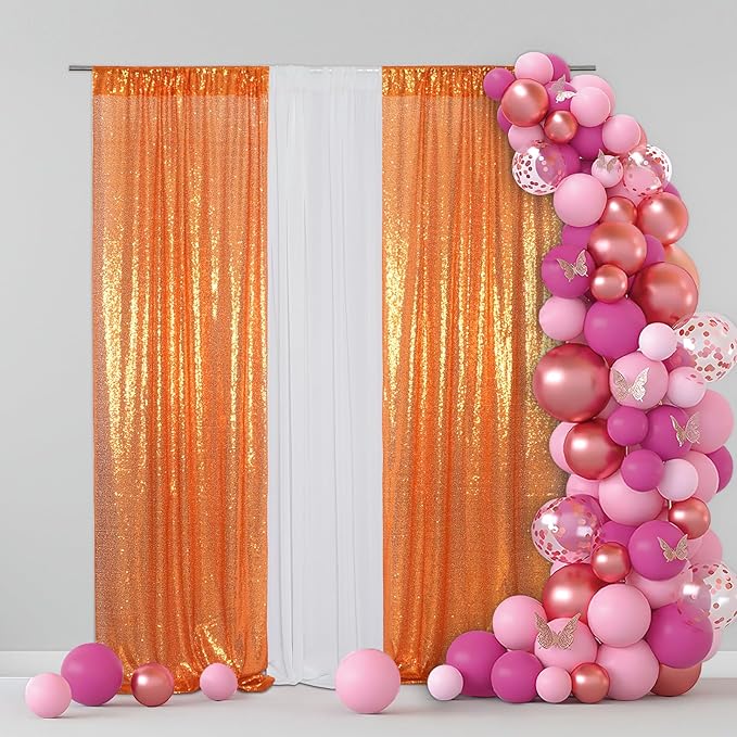 Eternal Beauty Sequin Backdrop Curtains, 2x8 Ft-2 Panels Orange Back Drop - Image 4