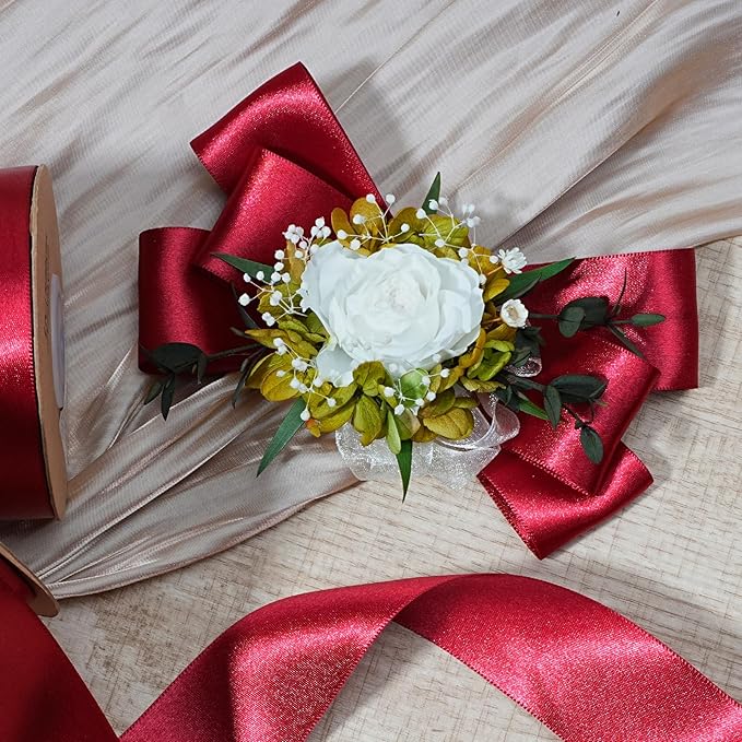 LaRibbons Burgundy Satin Ribbon 1 1/2 Inch 50 Yards, Luxury Double Faced Red - Image 4