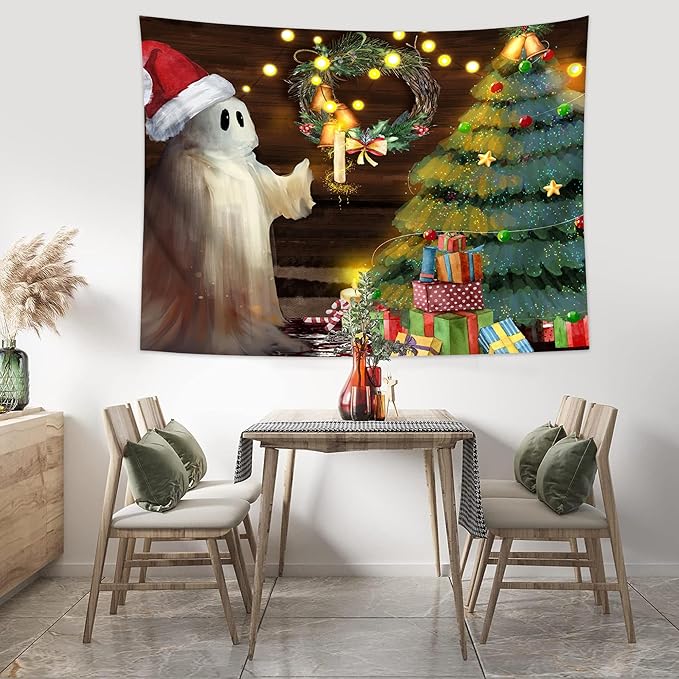 QGHOT Christmas Tapestry Wall Hanging Christmas Tree Backdrop Cute Ghost Wall - Image 5