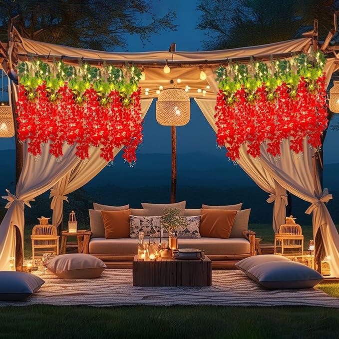 12 Pack Red Wisteria Hanging Flowers Garland - Image 3