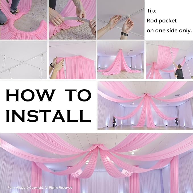 PartyVillage 2 Panels 5ftx30ft Baby Pink Ceiling Drapes - Image 9
