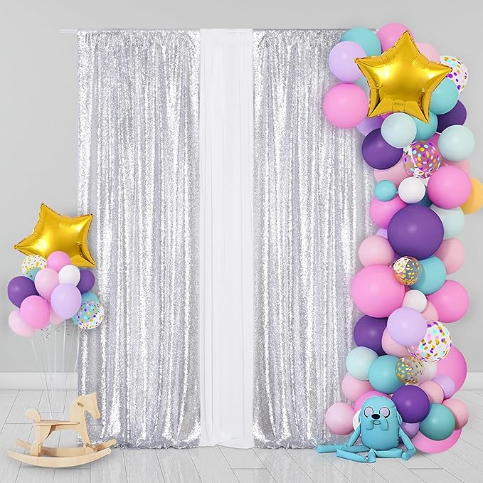Eternal Beauty Sequin Backdrop Curtains, 2x8 Ft-2 Panels Silver Back Drop - Image 6