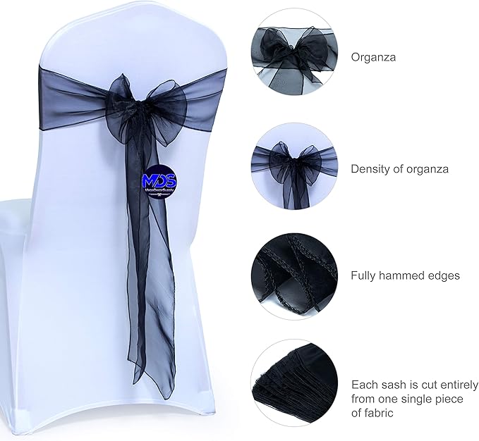 MDS Pack of 300 PCS Organza Chair Sashes Wider Dining Chair Bows Ribbon Tie Back - Image 2