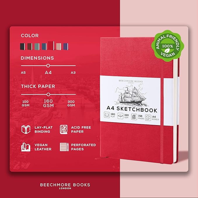 Beechmore Books A4 Sketchbook – 8.5x11 Premium Vegan Leather Bound Large Sketch - Image 2