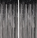 2 Pack Black Foil Fringe Backdrop Curtains, Tinsel Streamers Birthday Party by Voircoloria