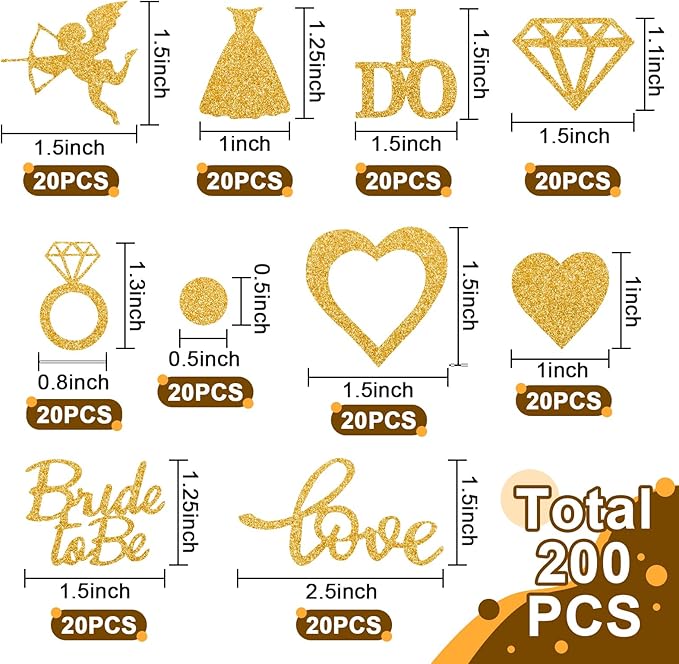 200pcs Wedding Table Confetti, 10 Shapes Table Scatters Glitter Diamond Ring - Image 2