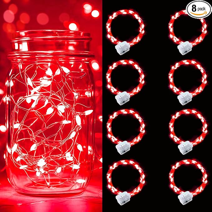 pozzolanas 8 Pack Red Battery Operated String Lights - 7ft Waterproof Fairy by pozzolanas