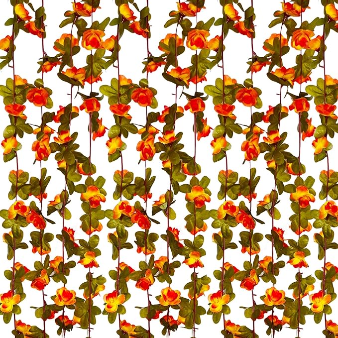 8Pcs 63Ft Orange Rose Garland, Fake Rose Hanging Flowers, Artificial Flower Vine by Tisspoms