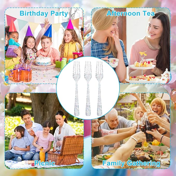 Supernal 360pcs Glitter Disposable Plastic Forks, Plastic Silverware Heavy Duty - Image 7