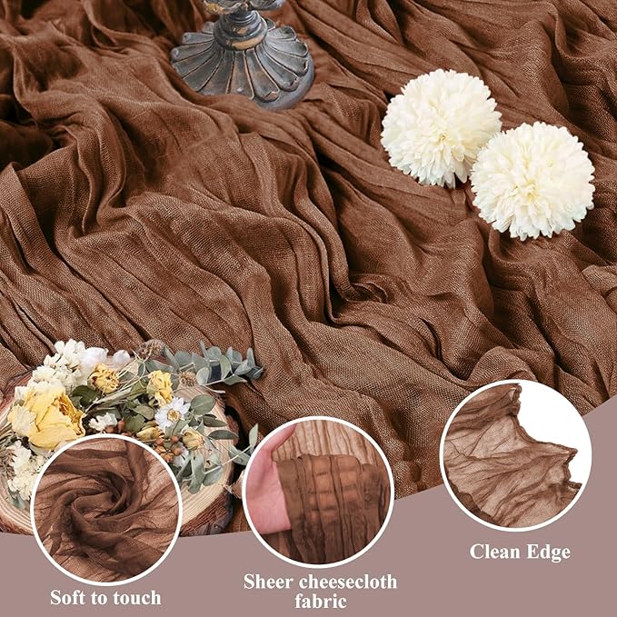 Asee'm 2pcs Cheesecloth Table Runner 120 Inches Long Brown Boho Gauze Cheese - Image 3