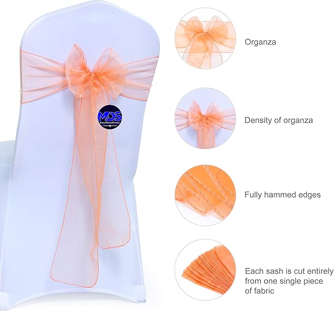 MDS Pack of 200 PCS Organza Chair Sashes Wider Dining Chair Bows Ribbon Tie Back - Image 2
