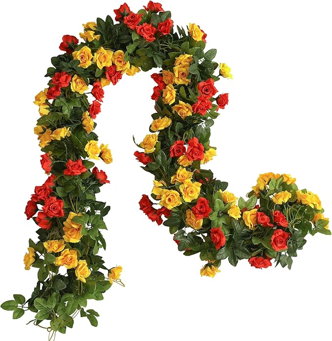 Floweroyal 4 Pack Artificial Flower Garlands 15.8FT Fake Rose Vines Silk - Image 9