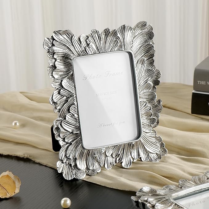 Silver 3x5 Picture Frame, Vintage Silver Palm Leaves Textured Hand-Crafted Resin - Image 8