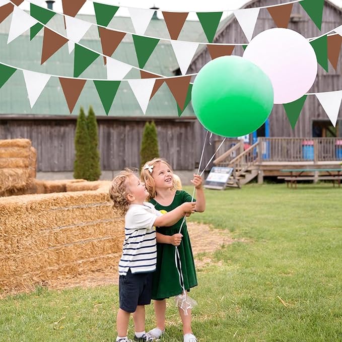 32Ft Green Brown White Party Decorations Brown Green Pennant Banner Fabric - Image 5
