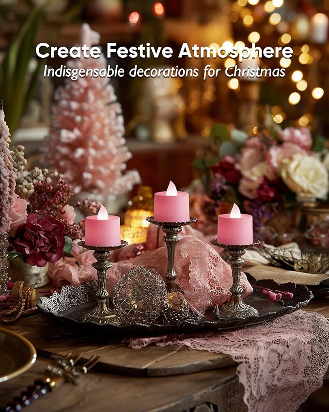 Amagic 24 Pack Pink LED Tea Lights, Flameless Votive Candles, Electric Fake - Image 5