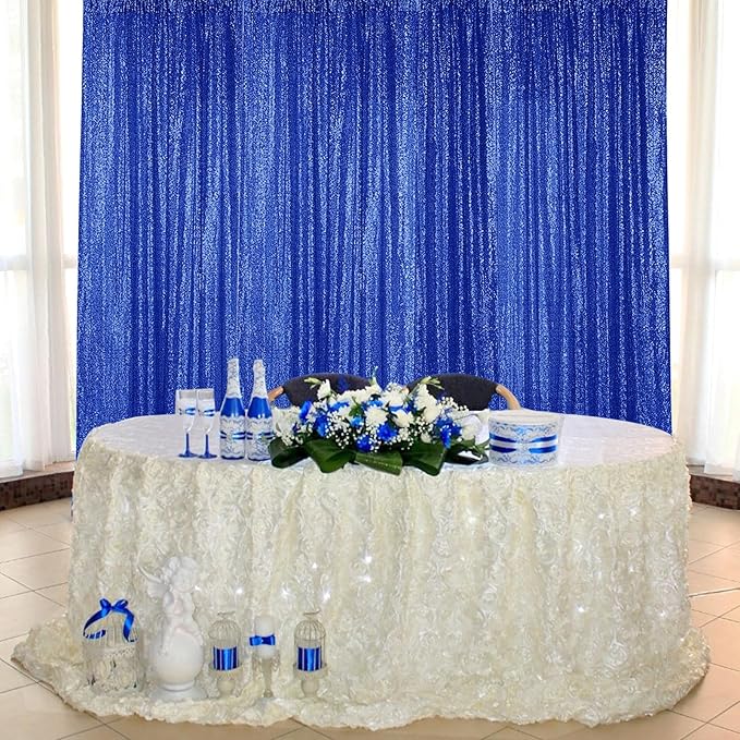 Sugargirl Navy Blue Sequin Backdrop Curtain 2 Panels 2FTx8FT Glitter Navy Blue - Image 2