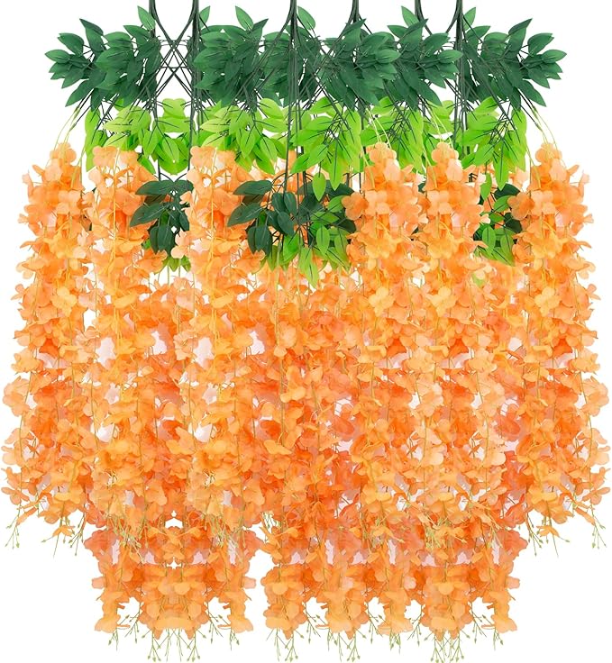 24 Pack Wisteria Hanging Artificial Fall Flowers Fake Flowers Ratta Hanging by LUZOGA