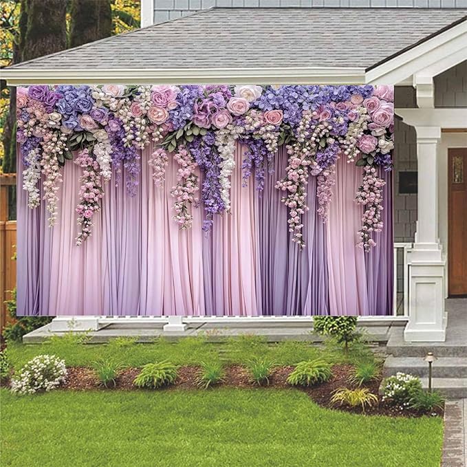5x4ft Purple Flower Wedding Photography Backdrop Lavender Floral Wedding Bridal - Image 3