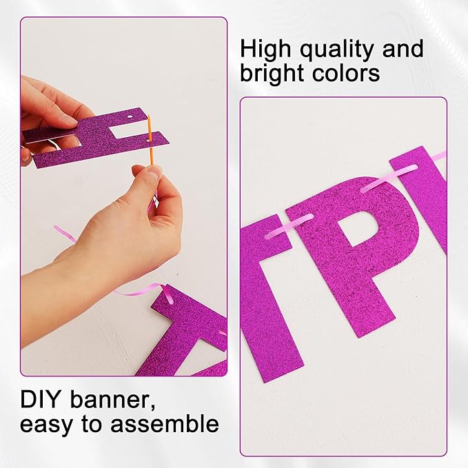 BEISHIDA 116 PCS A-Z Glitter Purple DIY Letter Banner Kit Make Your Own - Image 3