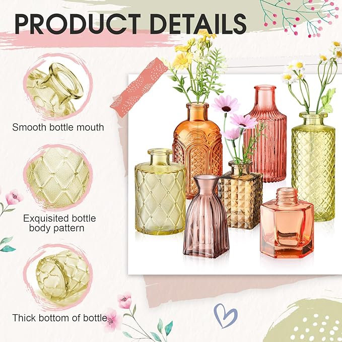 Yaomiao 30 Pcs Vases Bulk Colored Flower Glass Vases Bud Vintage Colored Glass - Image 4