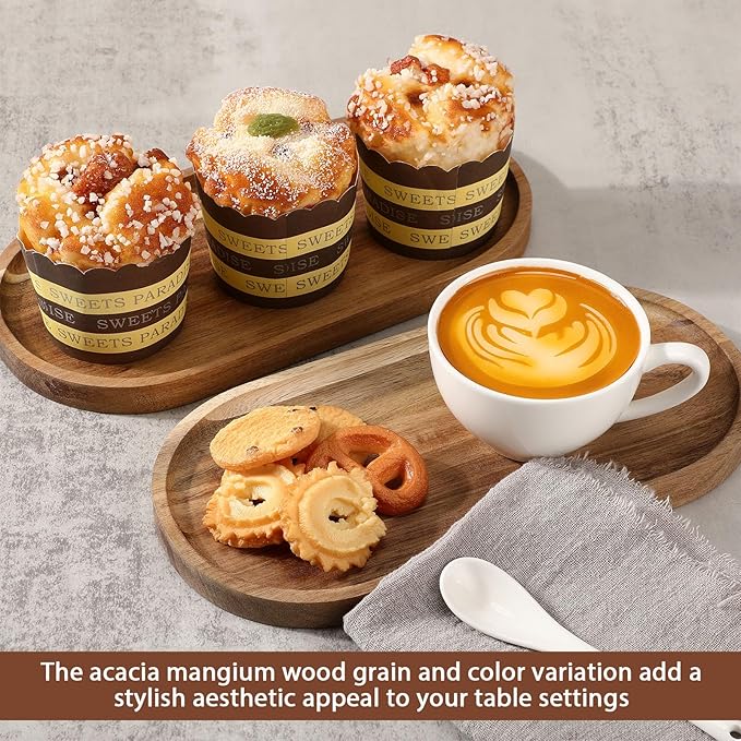 Wenqik 18 Pieces Acacia Wood Tray Set 10 x 5 Inch Acacia Oval Wood Tray - Image 6