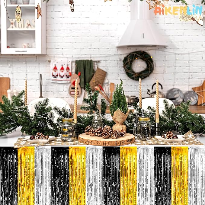 6 Pack 29x108 Inch Metallic Foil Fringe Tinsel Table Skirts Banner - Image 3
