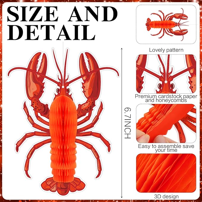 Jetec 6 Pcs Tissue Crab Lobster Honeycomb Centerpiece Hanging Crab Lobster - Image 2
