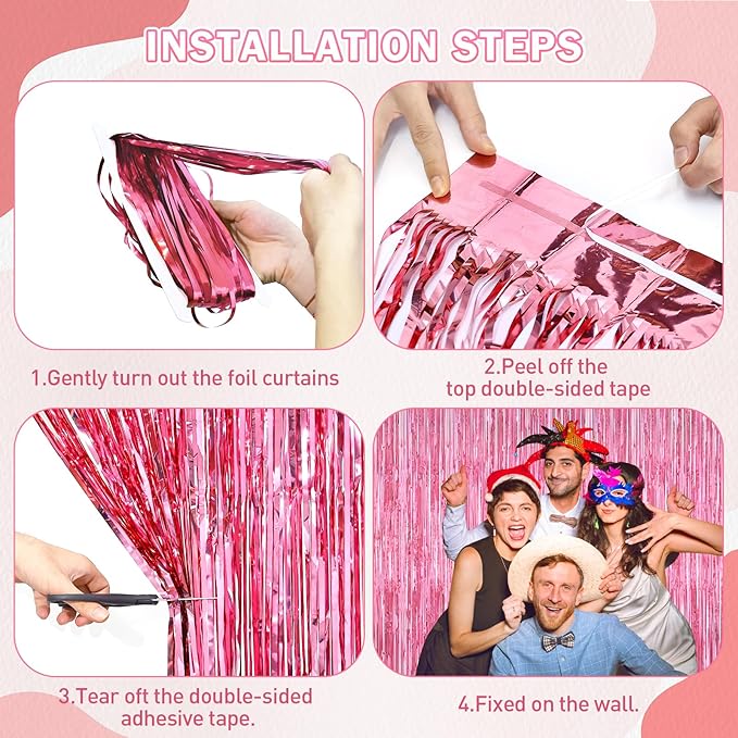 Pink Party Decorations, Metallic Tinsel Backdrop Fringe Curtains Backdrop - Image 7