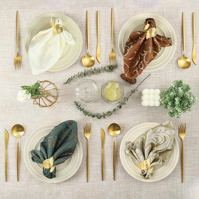 Gold Napkin Rings, Shiny Metal Napkin Rings Set of 12, Study Leaf Shaped Table - Image 7