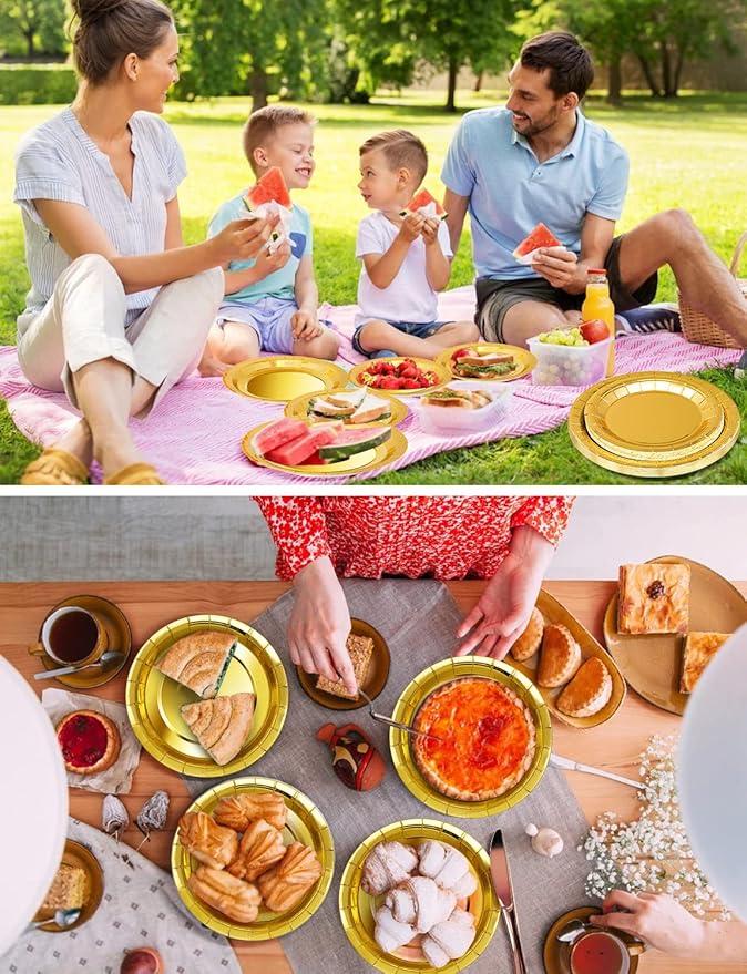 141 Pieces Gold Party Supplies, Party Dinnerware Sets Include Paper Plates - Image 5