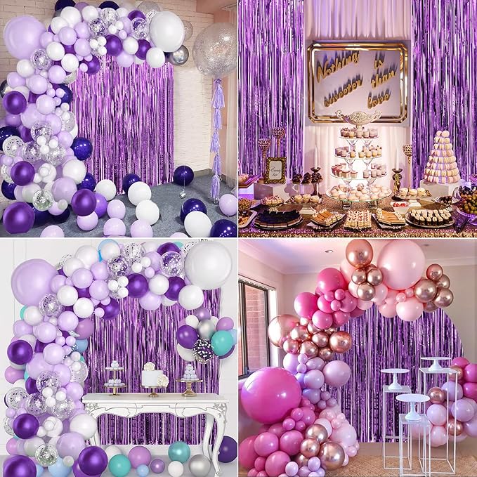 Crosize 4 Pack 3.3 x 9.9 ft Purple Foil Fringe Curtains Party Decorations - Image 5