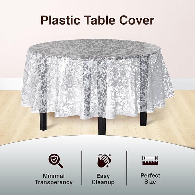 Exquisite Lace Table Cloth Round Table Plastic 12-Pack Lace Tablecloth Round - Image 2