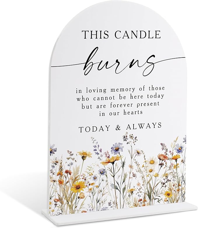Memorial Table Sign for Wedding, Boho Floral This Candle Burns in Loving Memory by Unknown