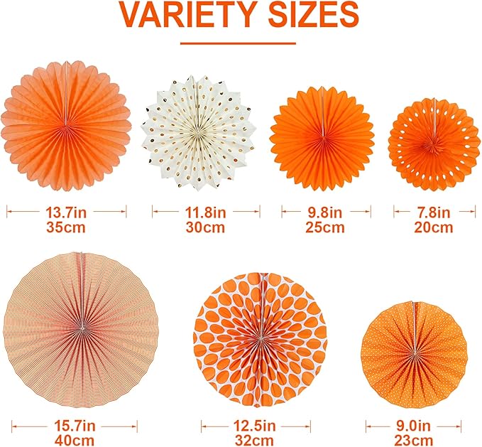 Easy Joy Paper Fans Party Decorations Orange Hanging Paper Fans Sunshine Party - Image 2