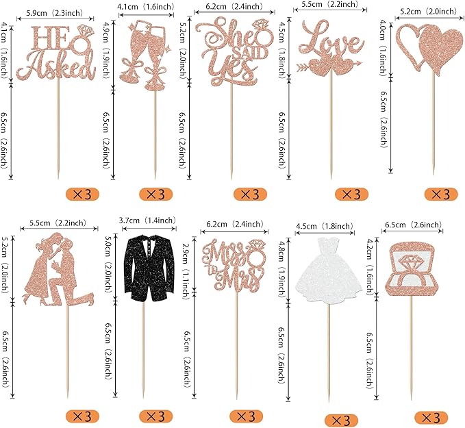 30 Pack Bride to be Cupcake Toppers Glitter Diamond Ring I Do Love Cupcake - Image 2