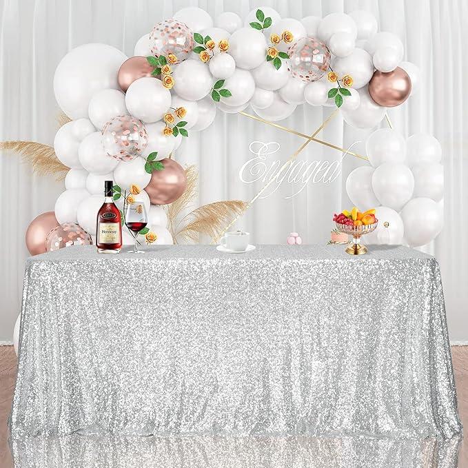 SquarePie Sequin Tablecloth 60 x 120 Inch Silver Reflect Lights Bling Sparkly - Image 2