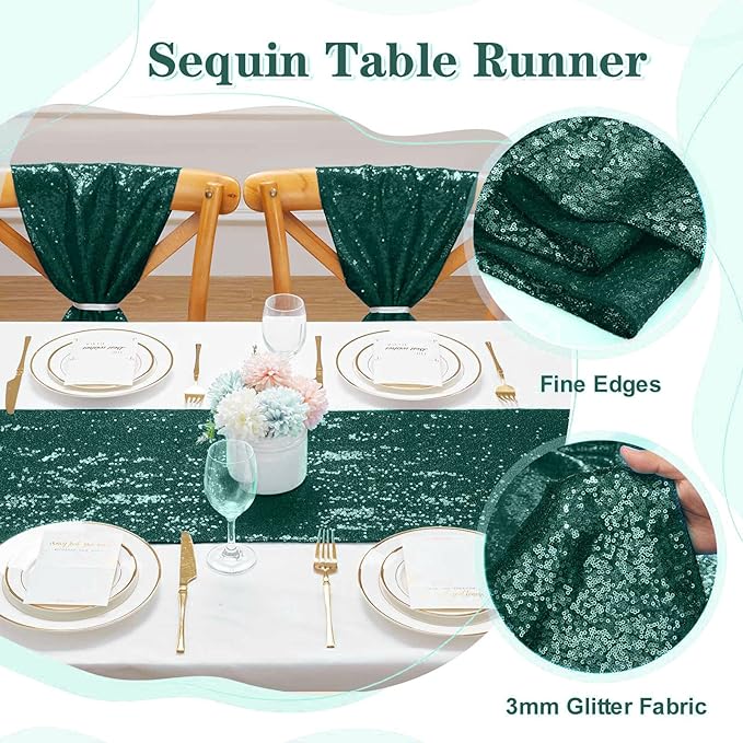 Sequin Table Runners 2 Pieces Emerald Green Table Runners 12x72 Inch Glitter - Image 4