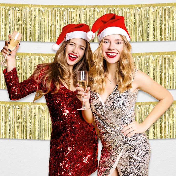 4 Pack 10 Feet Light Gold Foil Fringe Garland Metallic Tinsel Streamers Banner - Image 3