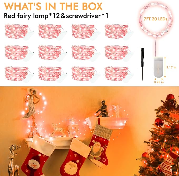 12 Pack Fairy Lights Battery Operated String Lights，7FT 20LED Waterproof Silver - Image 6